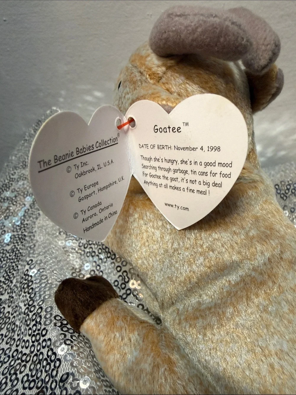 NWT Ty Plush Goatee the Goat Beanie Baby with Brown Accents